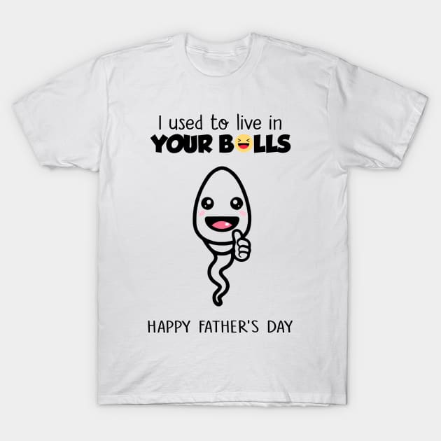 Boy Happy Father's Day I Used To Live In Your Balls T-Shirt by PlumleelaurineArt